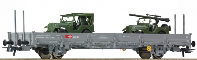 Flat car with two Jeeps M38A1 of Swiss Army<br /><a href='images/pictures/Roco/226904.jpg' target='_blank'>Full size image</a>